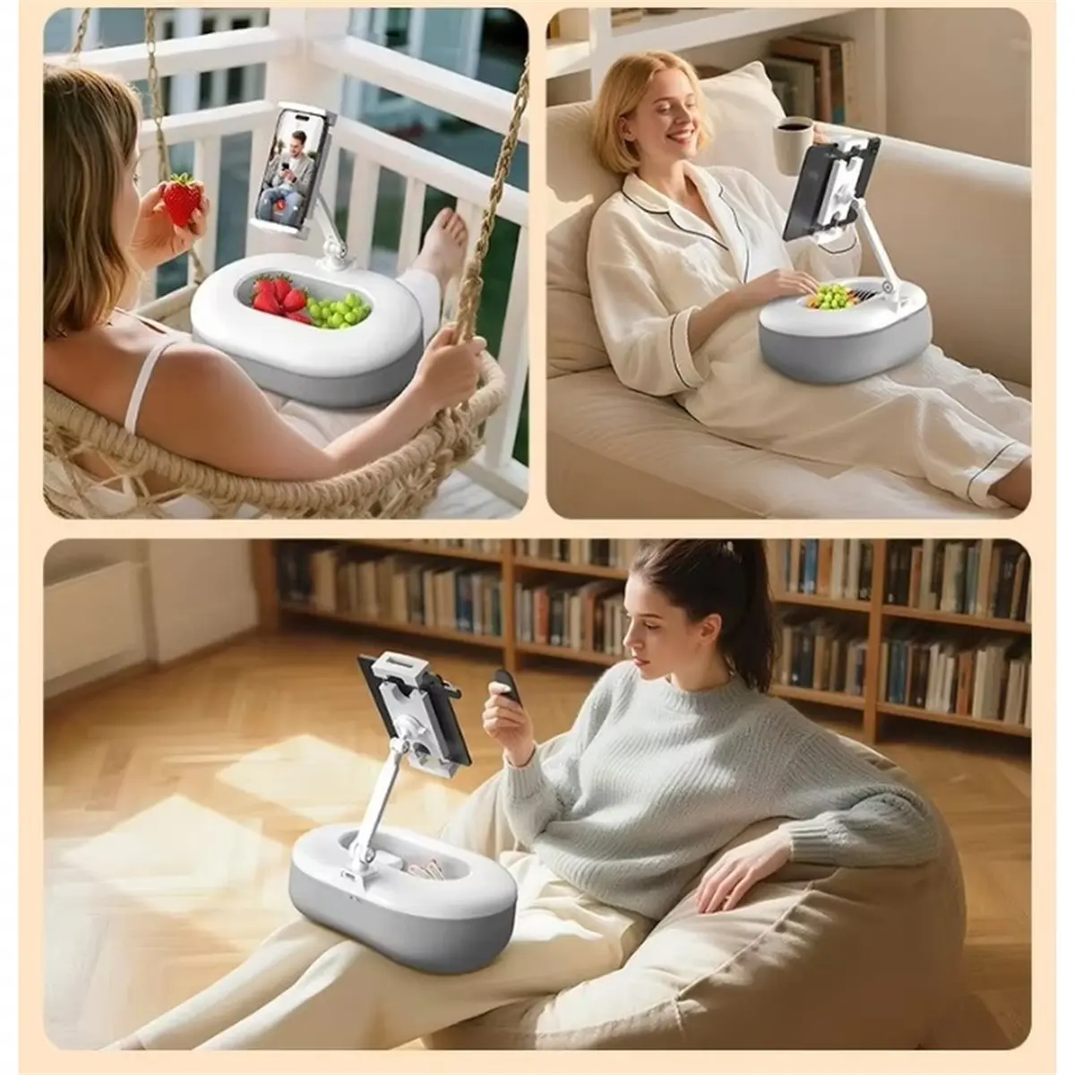 Adjustable Phone Pillow Stand for Bedside Table Desk Lazy Bracket Holder Support for I Pad Tablet Watching Movie Black
