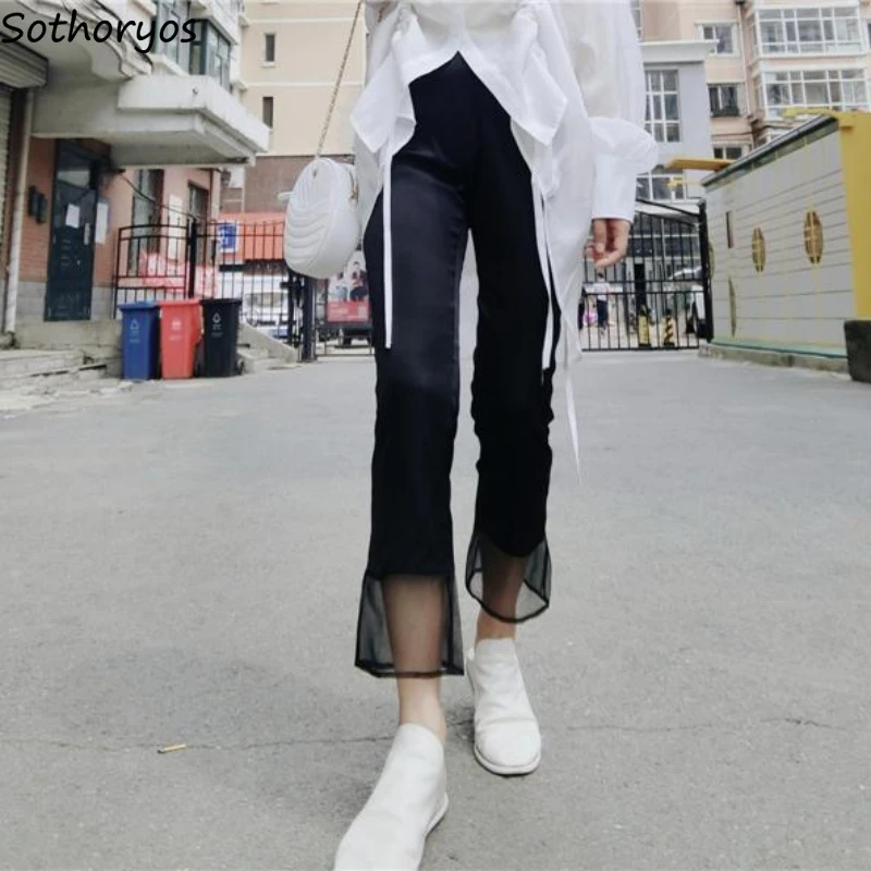 Boot Cut Pants Women High Street New Spliced Design Thin Summer Fashion Ladies Graceful All-match Calf Length Casual Hot Sale