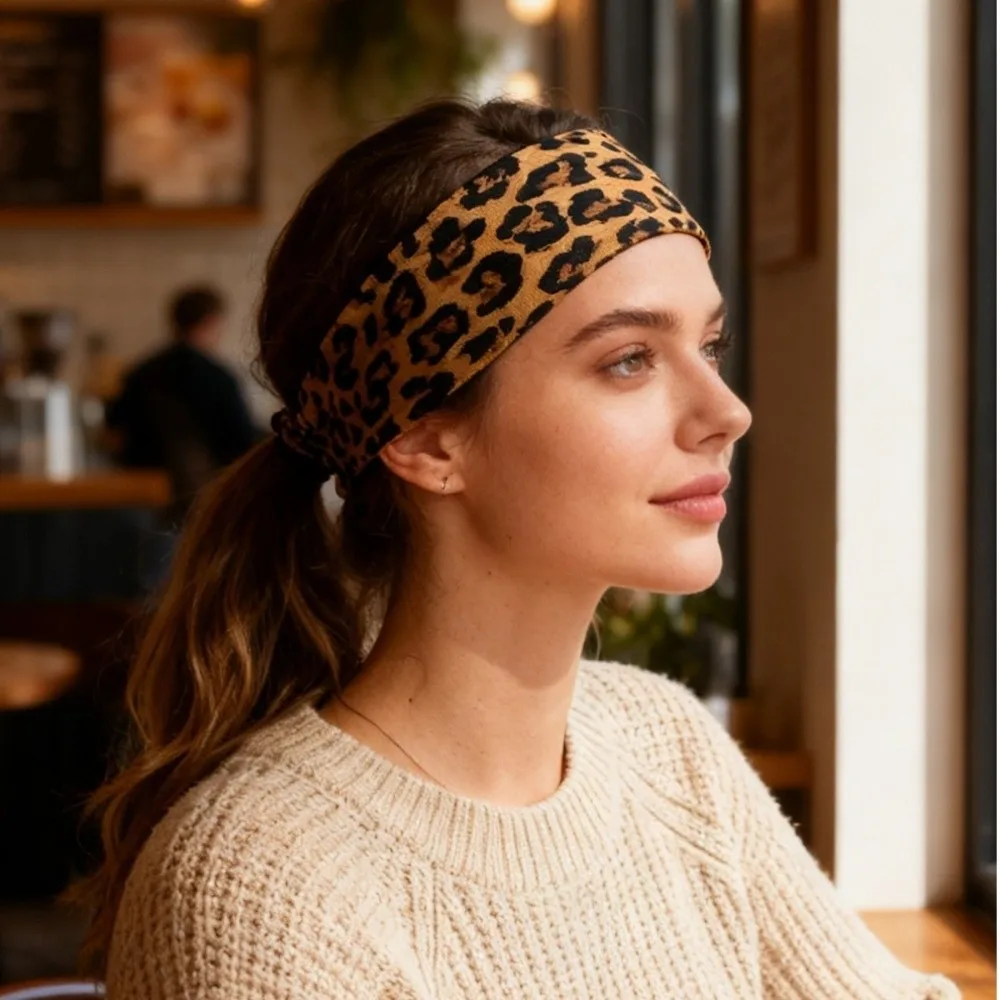 New High Elasticity Leopard Print Headband Wide-brimmed Sweat Absorbing Sports Headband Breathable Yoga Headband Sports