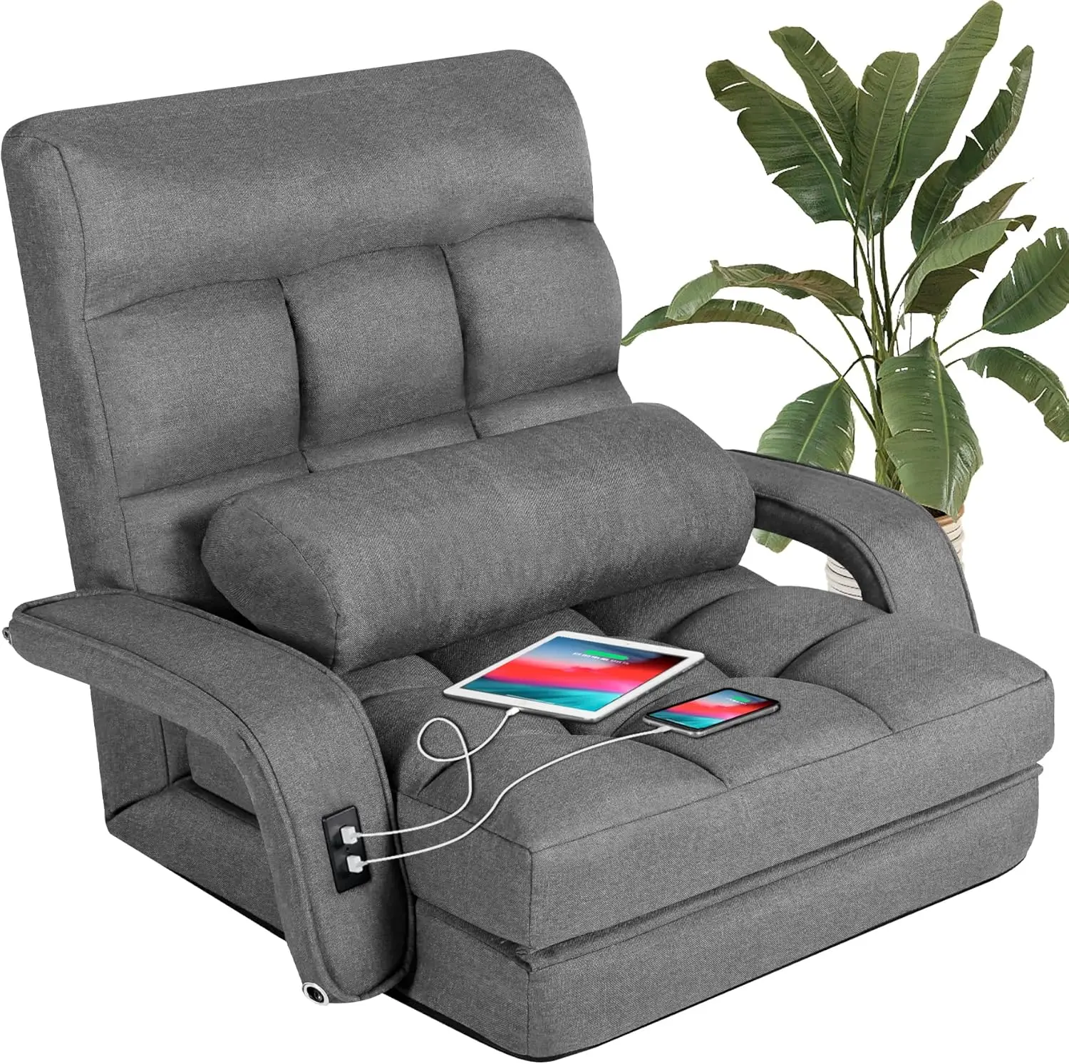 

Folding Sofa Bed, Convertible Sleeper Chair Bed with USB, Floor Chair with 5-Position Adjustable Back Support, Small Comfy