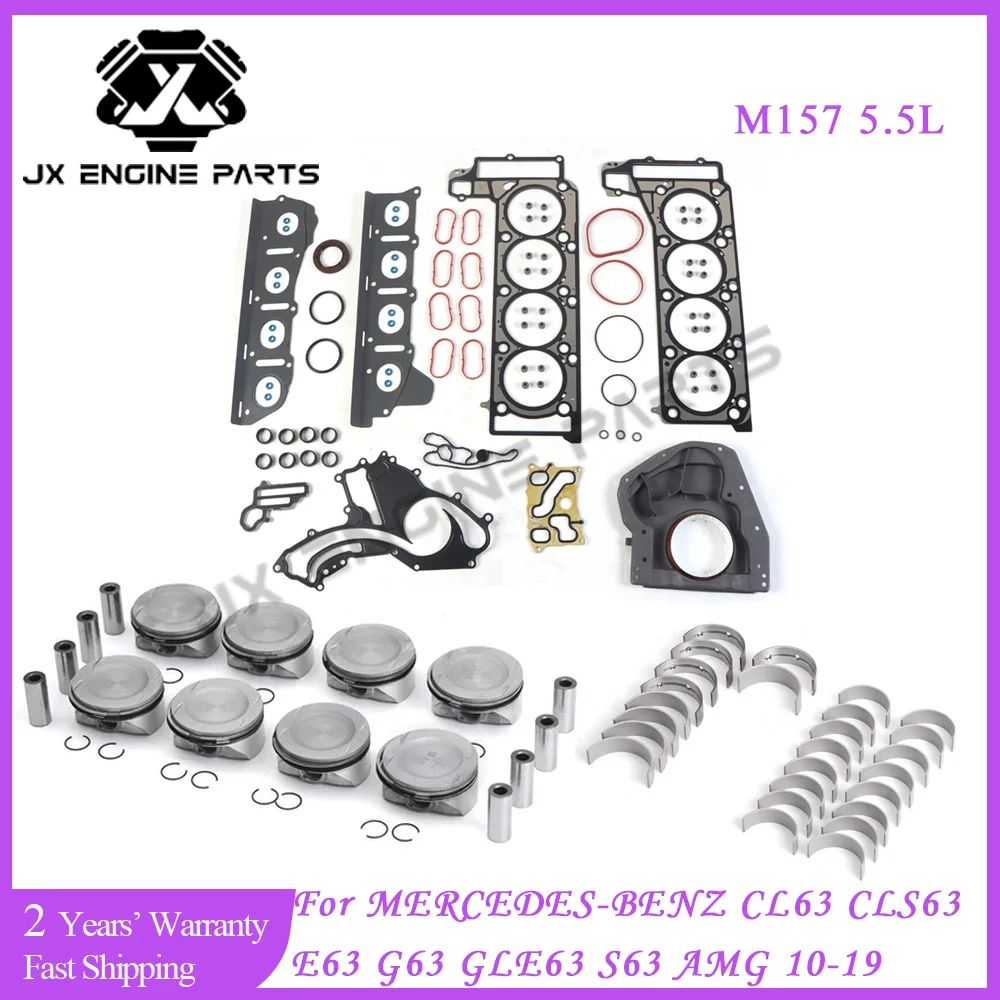 M157 Engine Rebuild Kit Piston Bearing Gasket Set For Mercedes-Benz 5.5 CL63 CLS63 E63 G63 GLE63 GLS63 ML63 S63 AMG 5.5L 10-19