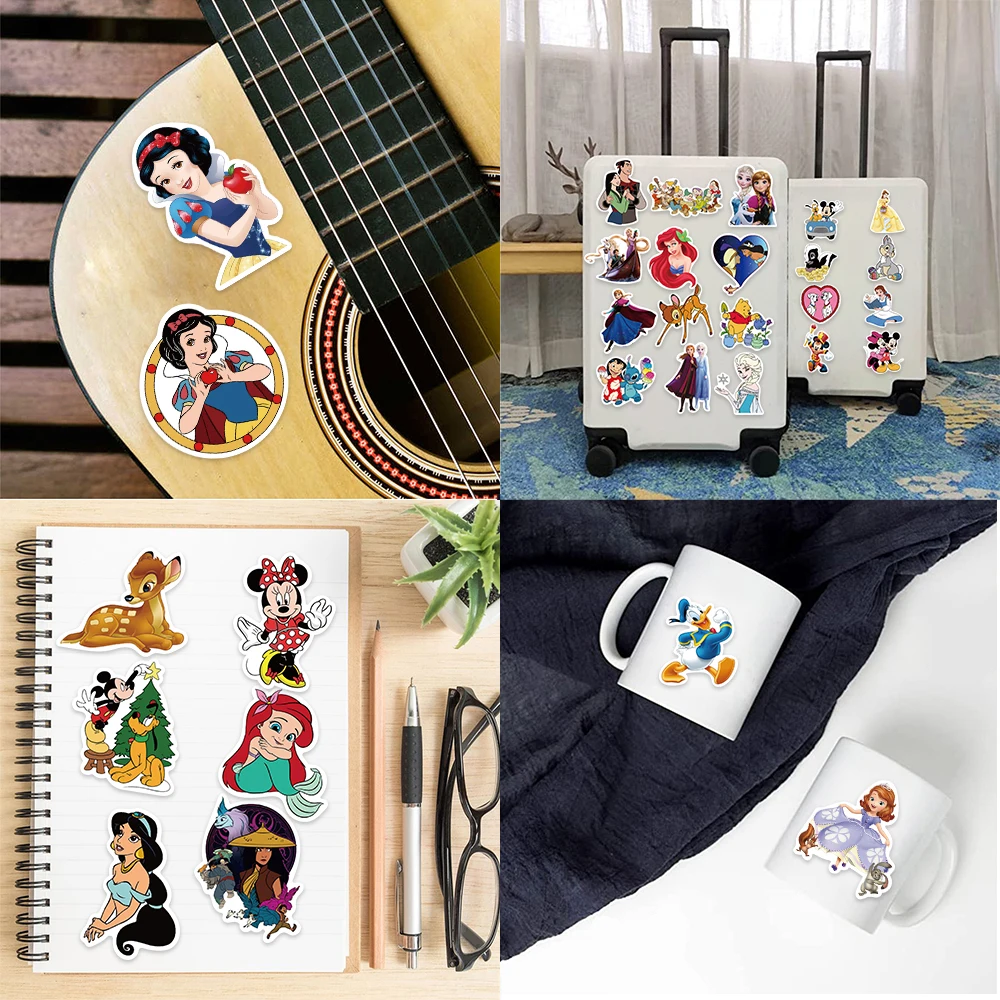 53/106PCS Cute Disney Character Mickey Mouse Princess Cartoon Stickers Aesthetic Laptop Car Mix Anime Sticker Kid Toy