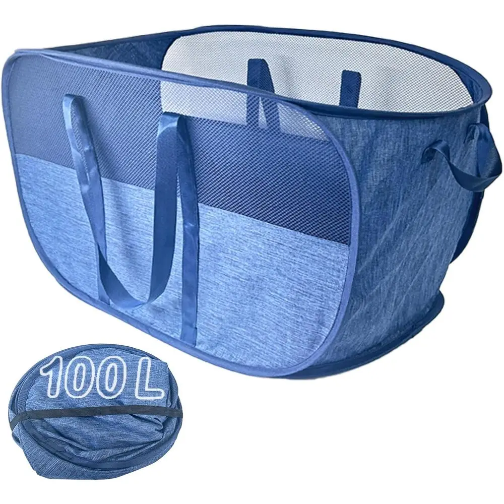 

Складная корзина для белья на 100 л с усиленными ручками - портативная корзина для стирки для общежитий и дома, синяя