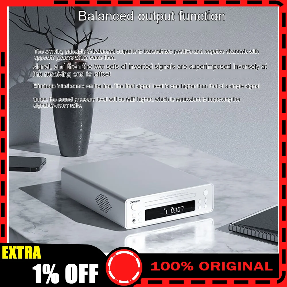 THINKYA DVR-108 Hi-Fi CD Player Lossless Home Audio Disc Player with Balanced Output Headphone Amplifier for Stereo System