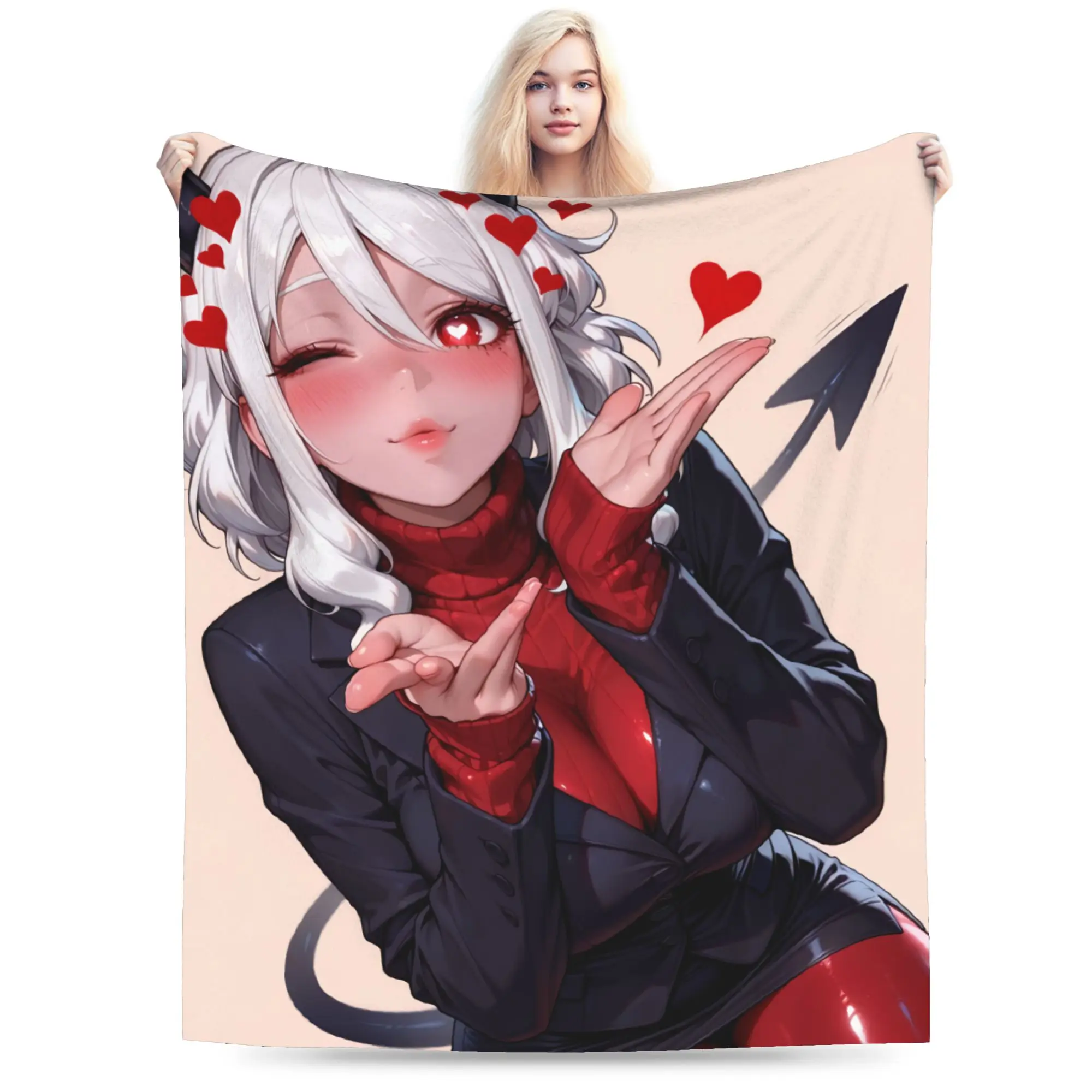 Super Soft Contradiction Helltaker Lucifers Modeus Throw Blanket Premium Flannel Fleece Lightweight  Bed Blanket Plush Bedspread