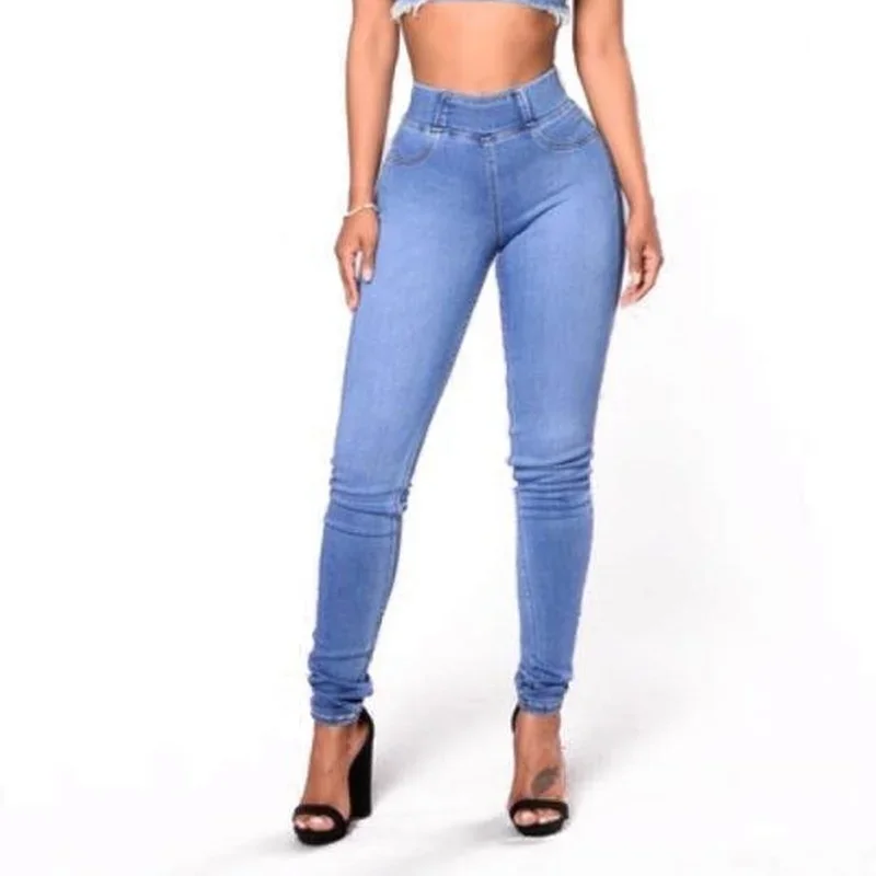 

2024 Women's New Rubber Band Waist Tight Jeans High Waist Trousers Jeans Y2k Casual Blue Pencil Pants High Waist Jeans Indie