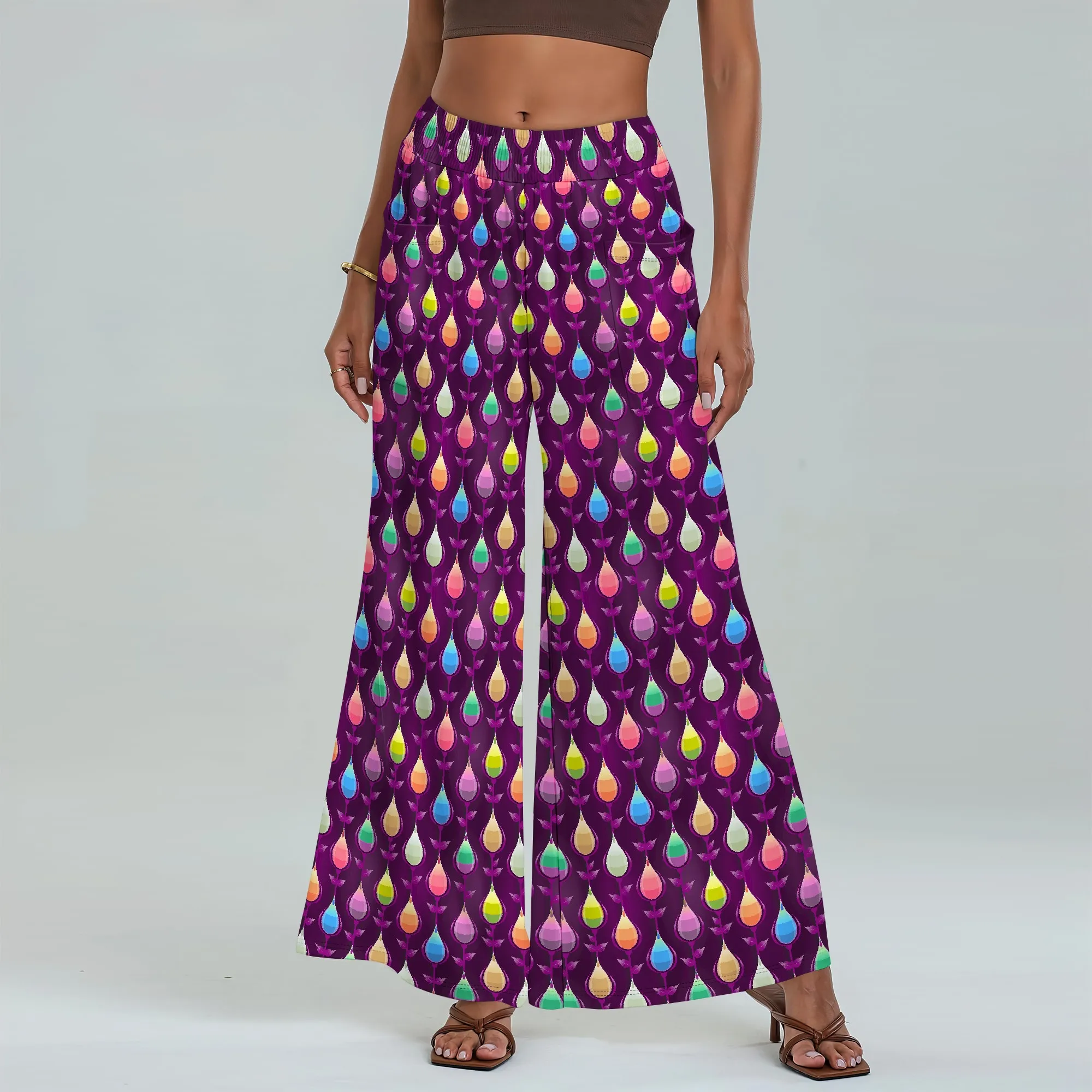 

Women's Wide Leg Pants with Pockets Colorful Pattern for All Seasons Casual Comfort Vacation Camping Bonfire