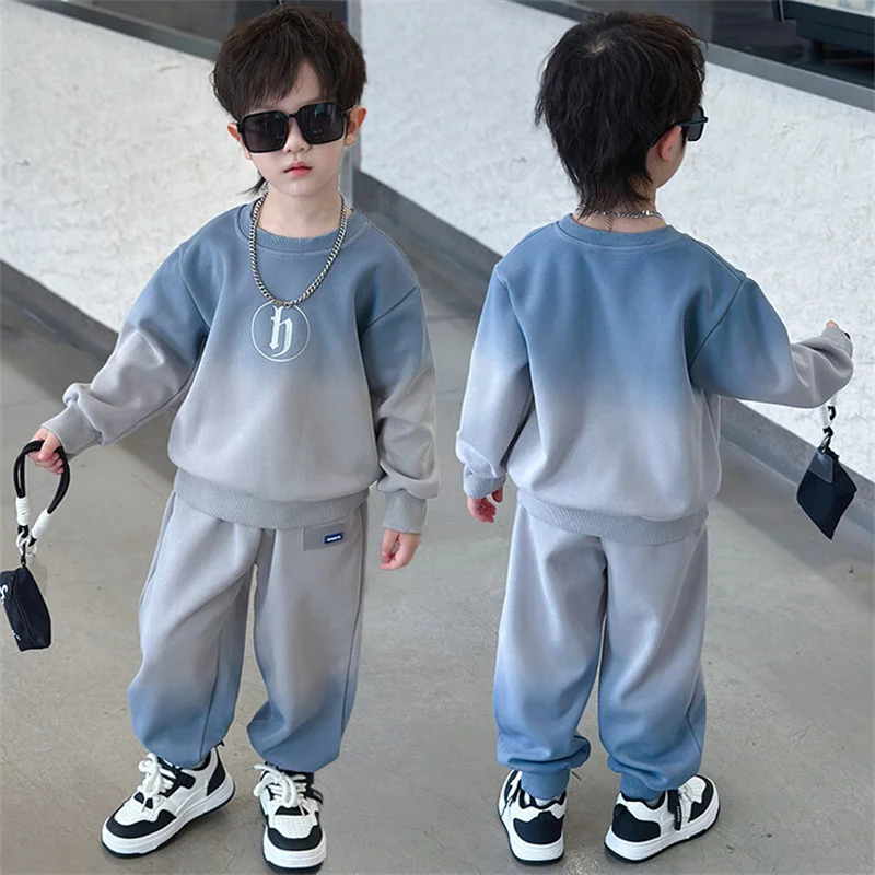 Boys Clothing Sets Spring Sport Suits for Kids Gradient Color Teenager Tracksuits Hoodies+pants 2pcs Children Sweatshirt Outfit