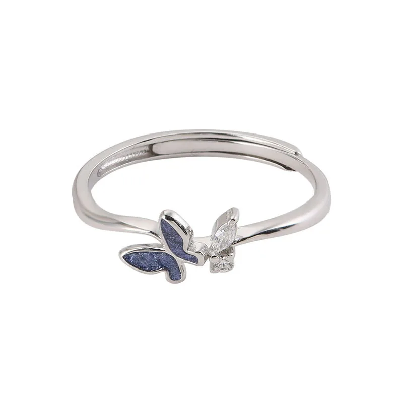 Anelli a farfalla blu argento per le donne gioielli di moda romantici bellissimi anelli aperti con dito in zircone lucido per il regalo di compleanno della festa