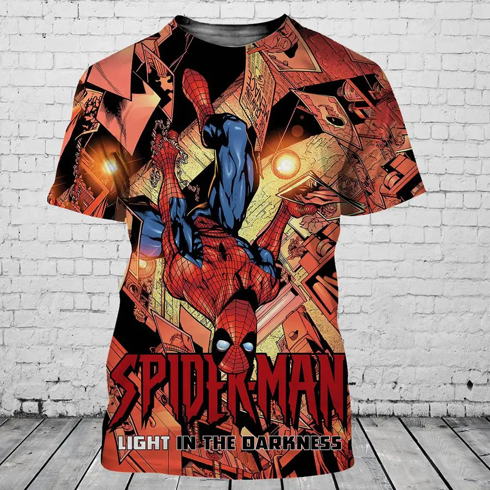 Miniso Summer T-Shirts Spider Man Cartoon Anime 3D Print Streetwear Men Women Fashion Oversized T Shirt Kid Tees Tops Clothing