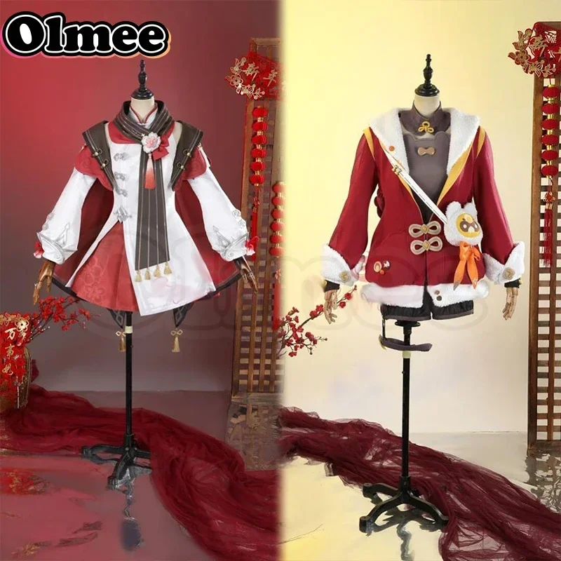 [Olmee] In Stock Xiangling Hutao Lantern Rite New Year Outfit Cosplay Costume Genshin Impact Xiang Ling Xianglin Set Wig Xmas