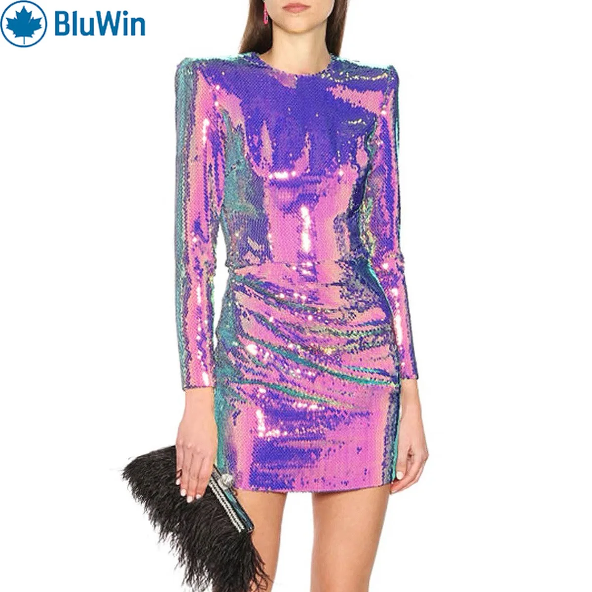 BluWin 3 cores sexy vestido de lantejoulas para mulheres 2025 brilhante glitter festa noite clube bodycon mini vestido