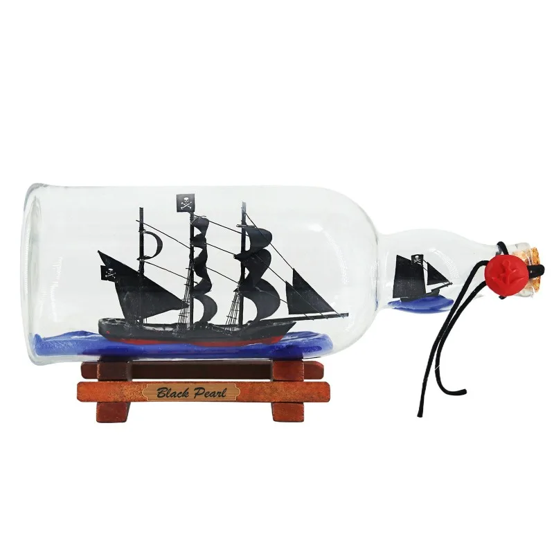 1Pcs Black Pearl Caribbean Pirate Ship Glass Bottle Drifting Wishing Bottle Creative Craft Jewelry Home Office Decoration