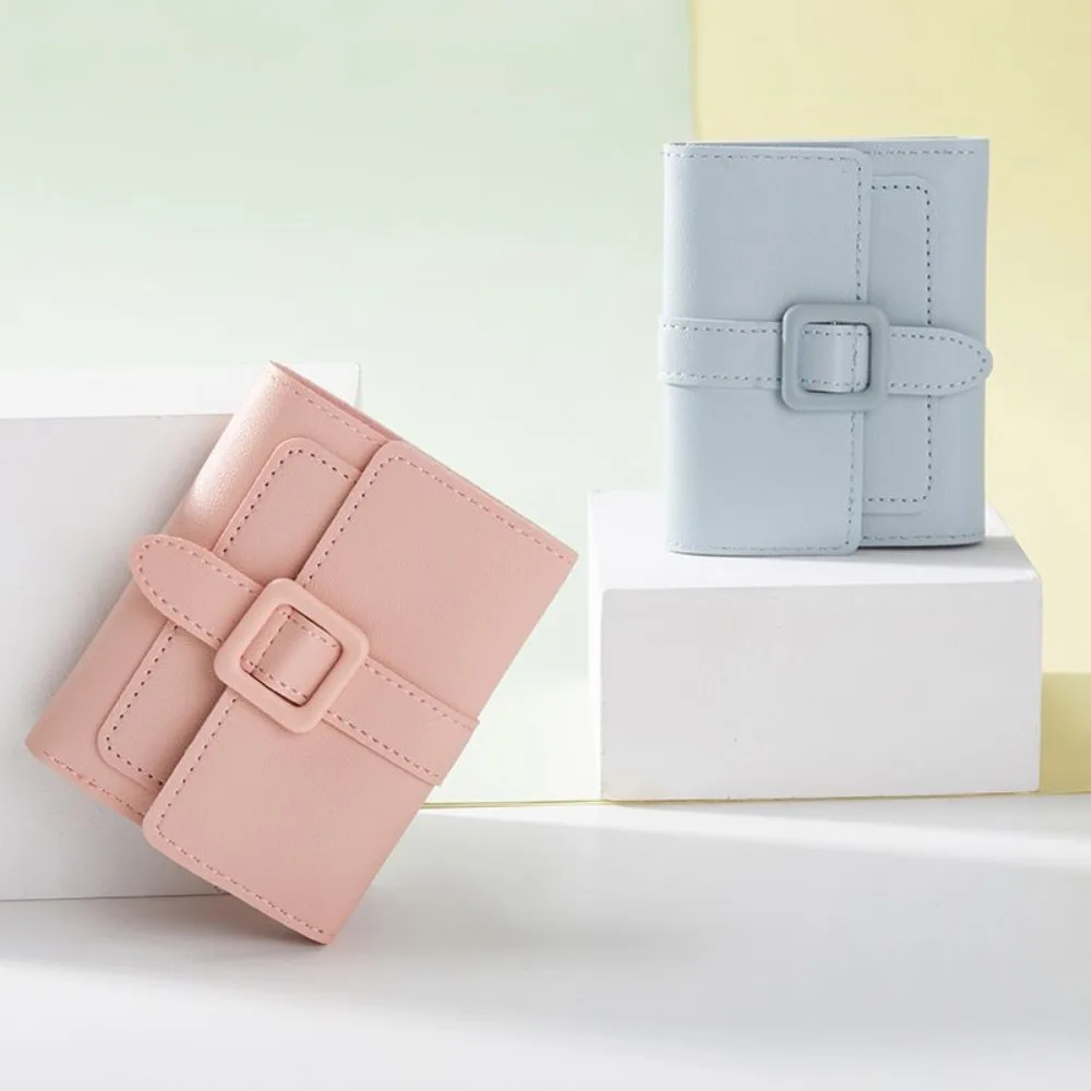 

Simple PVC Card Bag Candy Color Sweet Trifold Wallet Solid Color Multi-card Slot Folding Wallet Daily