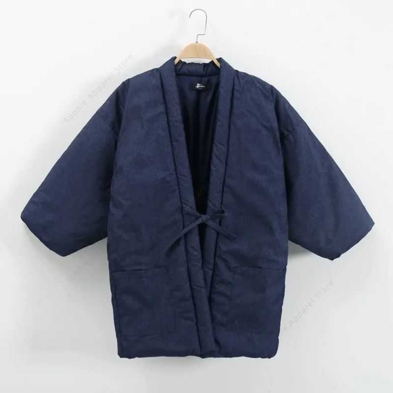 

Japanese Hanten Jacket Kimono Cardigan Men Women Winter Padded Wadded Haori Coat Traditional Loose Fit Quilted Denim/Cotton Tops