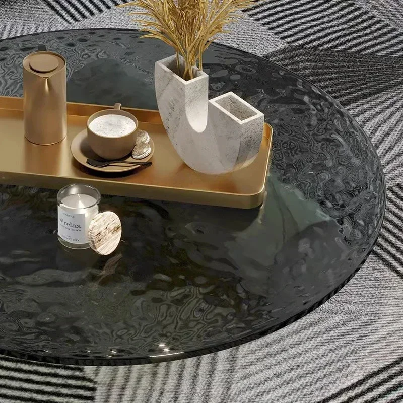 Creative round Designer Natural Marble Water Ripple Hot Melting Tempered Glass Tea Table