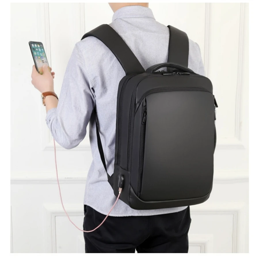 USB Charging School Backpack Waterproof Oxford 15.6 inch Laptop Backpacks for Travel Business Office Computer Men Rucksack Black