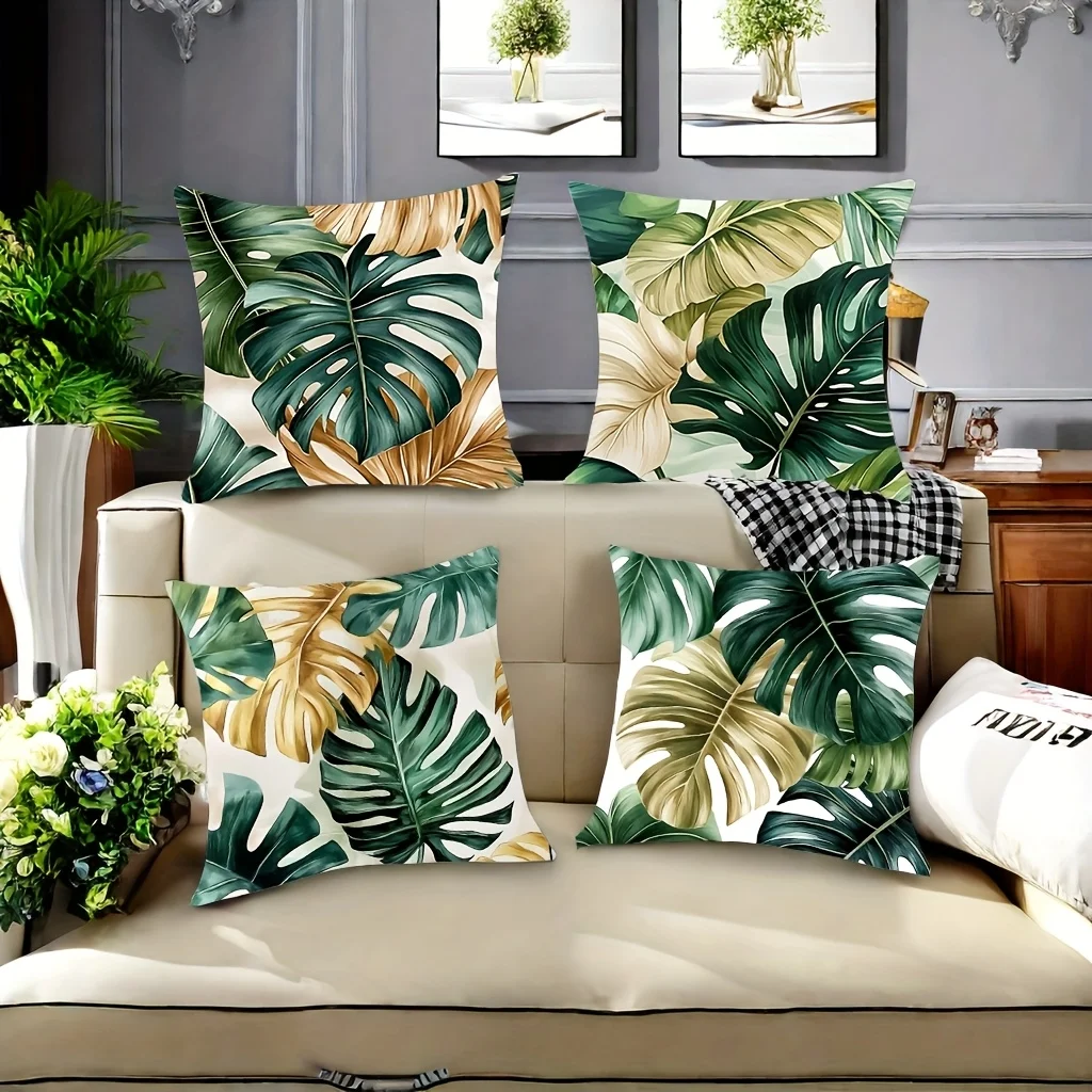 4-Pack Fundas  cojín  hoja  palma tropical, 45.01cm x 45.01cm Estilo rústico  campo, lavable en máquina, fundas  cojín