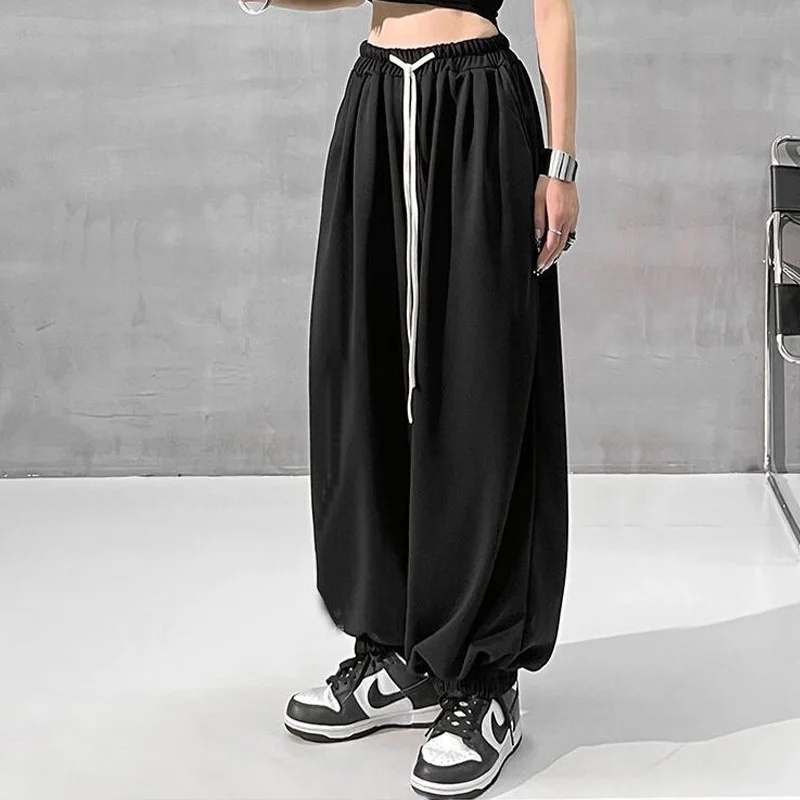 2023 Spring and Autumn High Waist Lace Up Letter Printing Panel Pocket Casual Loose Sports American Hip Hop Tie Feet Guard Pants