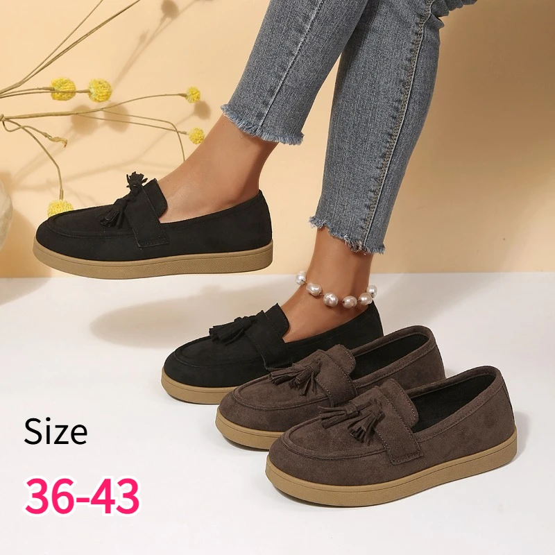 Mocasines de ante para mujer, zapatos planos con flecos, suela gruesa, tipo zapatillas deportivas, calzado para caminar, calzado de otoño e invierno para mujer.