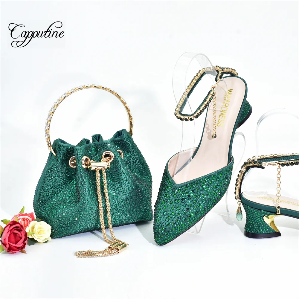 Gold oes And Bag Set For Women 2024 African Ladies Pumps Match With Handbag Luxury Sandals Luxury Escarpins Femme A108-4