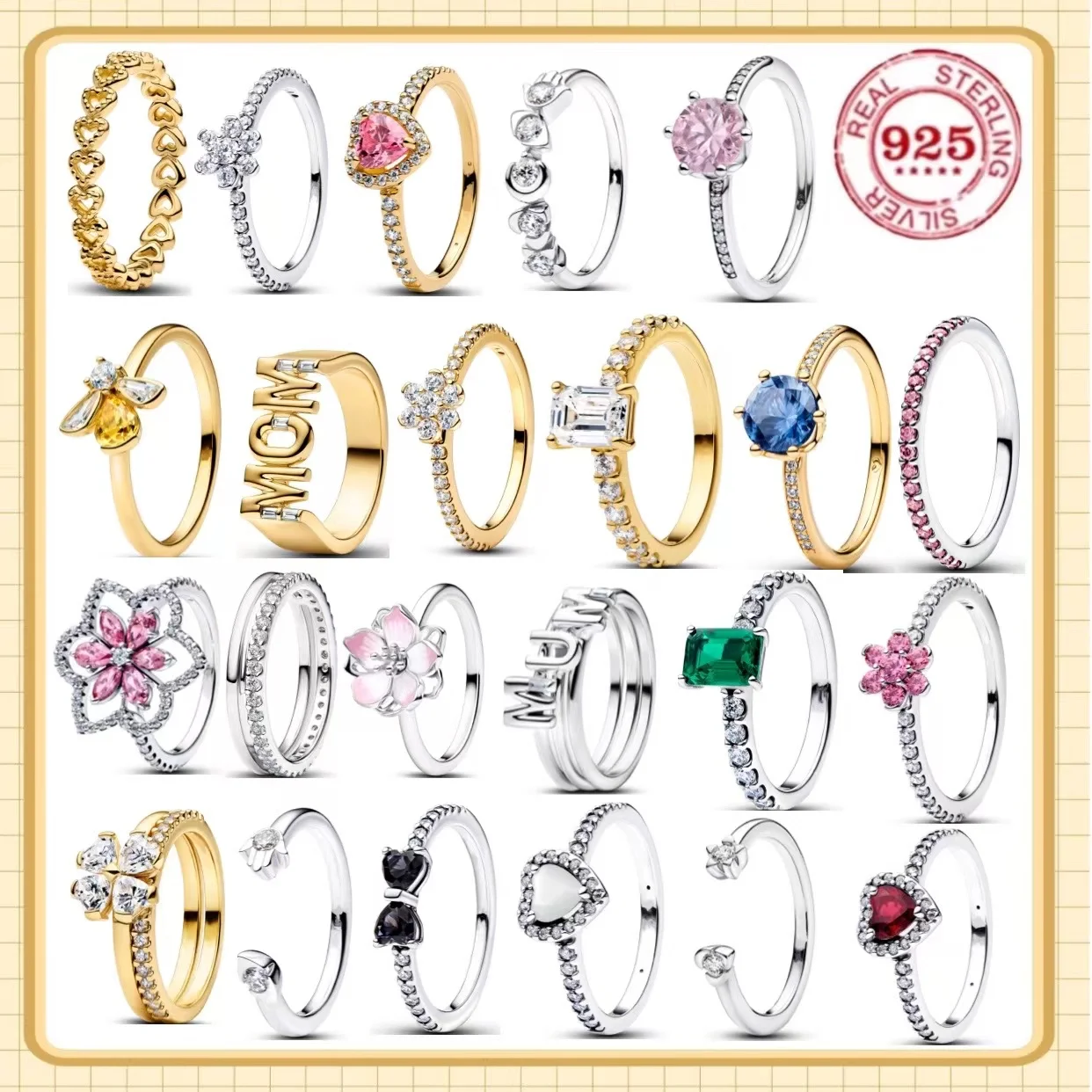 

New Luxury Classic 925% Pure Silver Flower Openwork Heart Zircon Original Ring for Women Party Valentine Fine Jewelry Gift