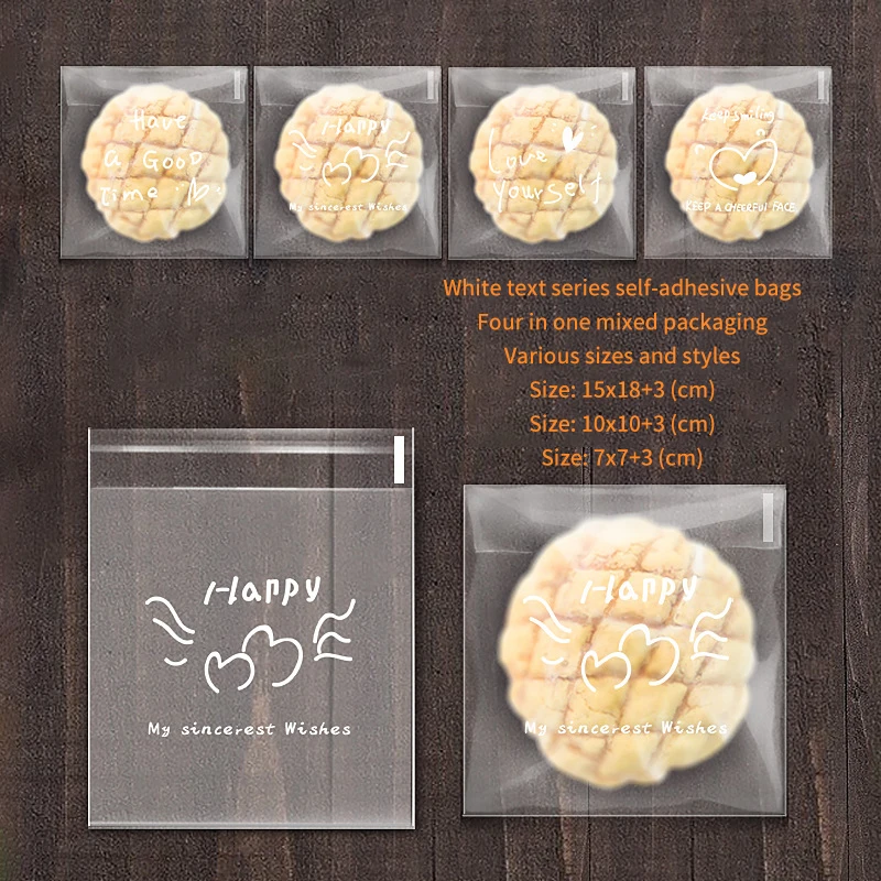 100Pcs Happy Clear Bags Self Adhesive Candy Cookie Bakery Bags Self Adhesive Individual Gift Pastry Biscuit Packaging Bag