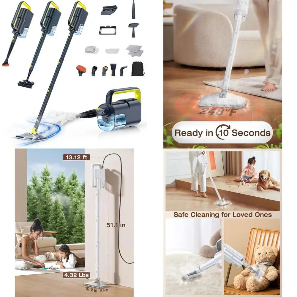 

10-in-1 Steam Mop with Detachable Handheld Steamer, 350ml Tank, Quick Heat-Up, 248°F High-Temperature Steam Cleaner, 2-Level Con