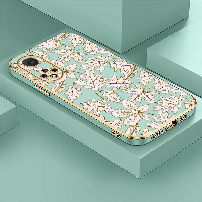 

Silicone Soft Phone Case For Huawei Nova 5T 5i Y70 Plus 9 7i 8i 7 6 SE 3i 4e Shockproof Leaves Pattern Plating TPU Back Capa