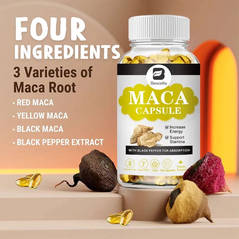 BEWORTHS 120pcs Maca Root Capsules Male Energy Supplement Pill For Men Healthy Food Strong Body