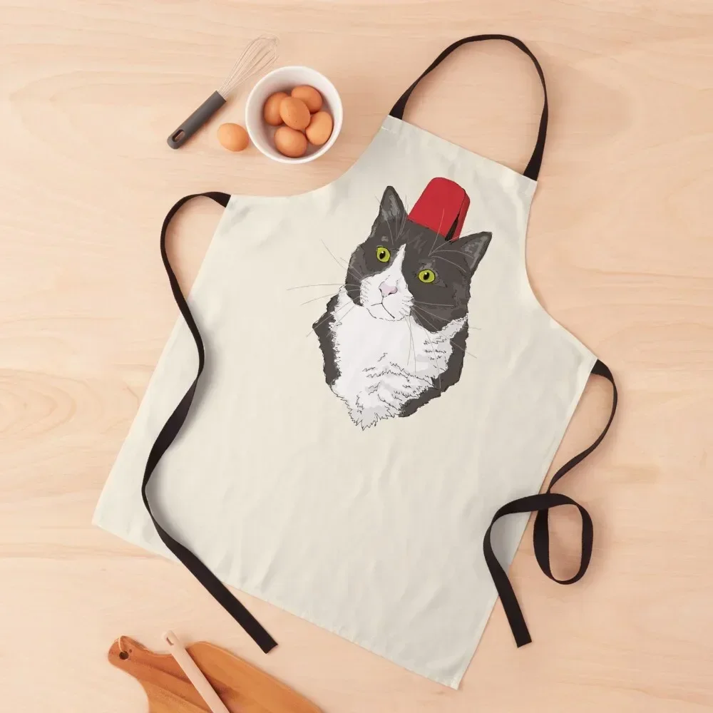 

Fez Hat Cat Apron Professional Barber Chef Uniform Women Apron