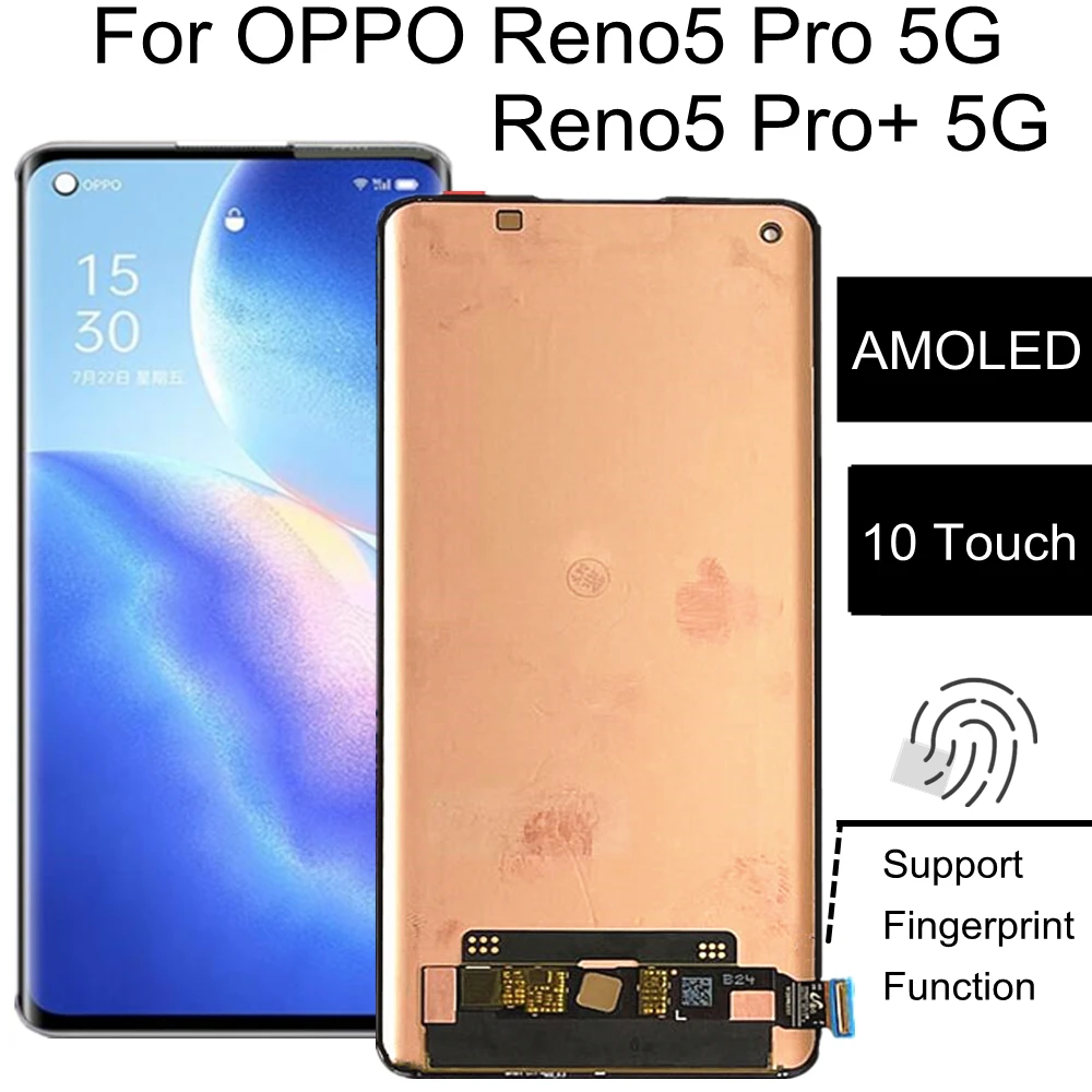 

6.55 AMOLED For OPPO Reno 5 Pro 5G PDSM00 PDST00 CPH2201 LCD Display Touch Screen Replacement Accessory For Reno5 pro+ PDRM00