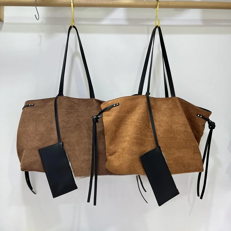 

Осень-зима, большая женская сумка-мешок Capaci с маленькой квадратной сумкой, бархатная сумка из кожи оленя, повседневная магнитная сумка-буле