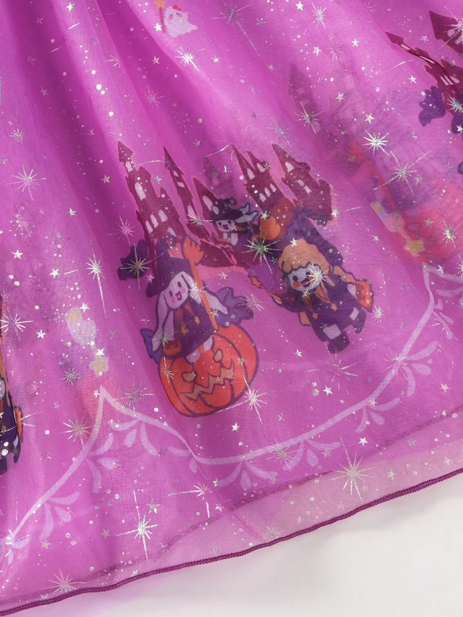 Kinder-Halloween-Hexen-Kostüm-Set mit Kapuze, Hexenhut, Zauberstab, Süßigkeitentasche, Kinderparty, Mädchen-Hexen-Umhang, XMZ65 – Detail 15