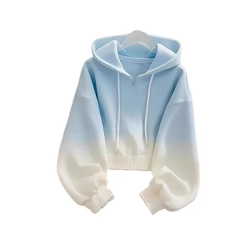 Women's Hoodie Blue Gradient Aesthetic Sweatshirt Korean Style Casual Loose Pullover Tops Fall Trendy