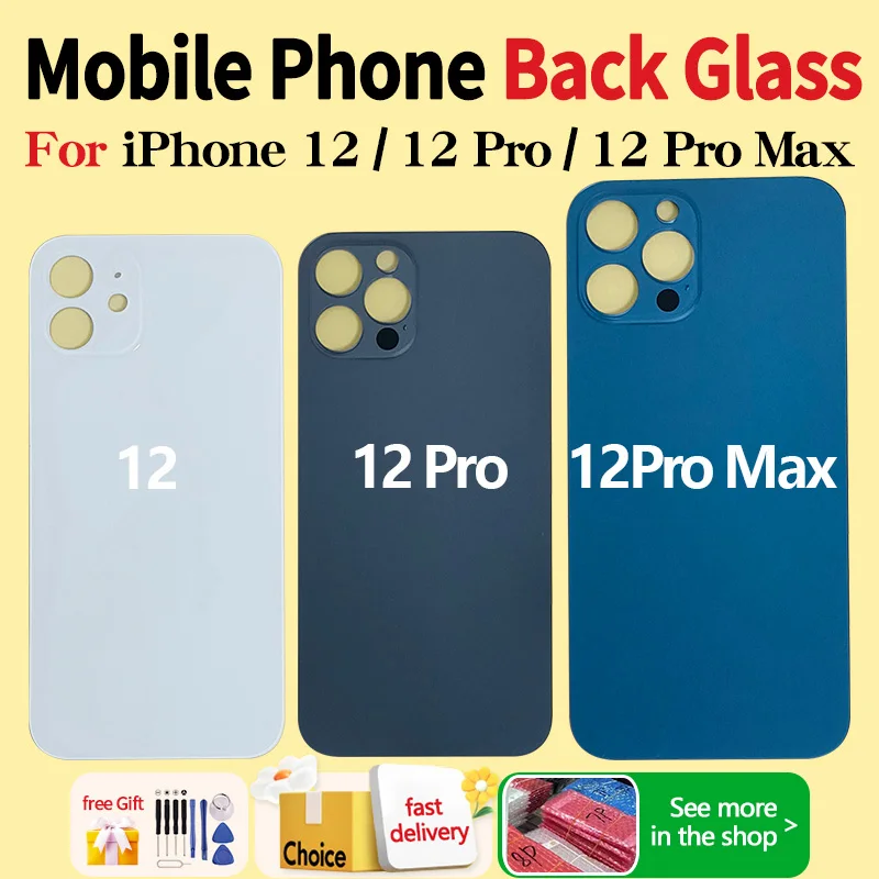 

Back Glass Cover Panel For iPhone 12 12 Pro Max Battery Cover Replacement Parts New Housing Big Hole Camera Rear Glass