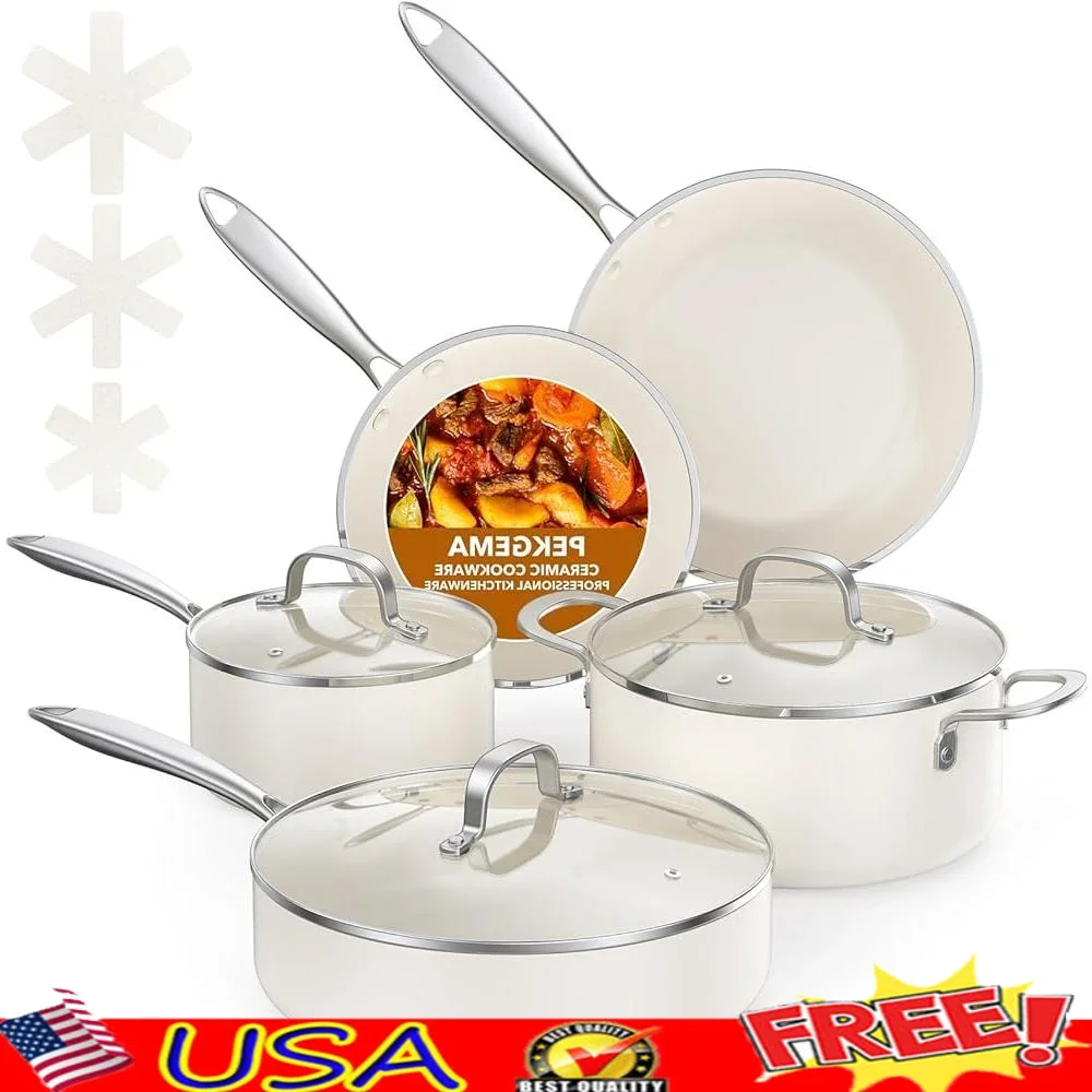

Nonstick Ceramic Cookware Set 11 Pcs Induction Safe PTFE PFOA PFAS Free Durable Easy Clean Oven Safe Cookware All Stovetops