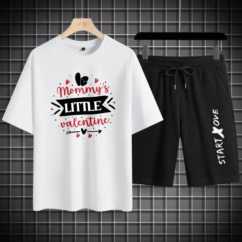 مجموعات الرجال الصيف التجفيف السريع الأم ليتل عيد الحب ستار الحب المطبوعة الجرافيك تي شيرت دعوى الرجال مجموعات الرجال قصيرة المحملة