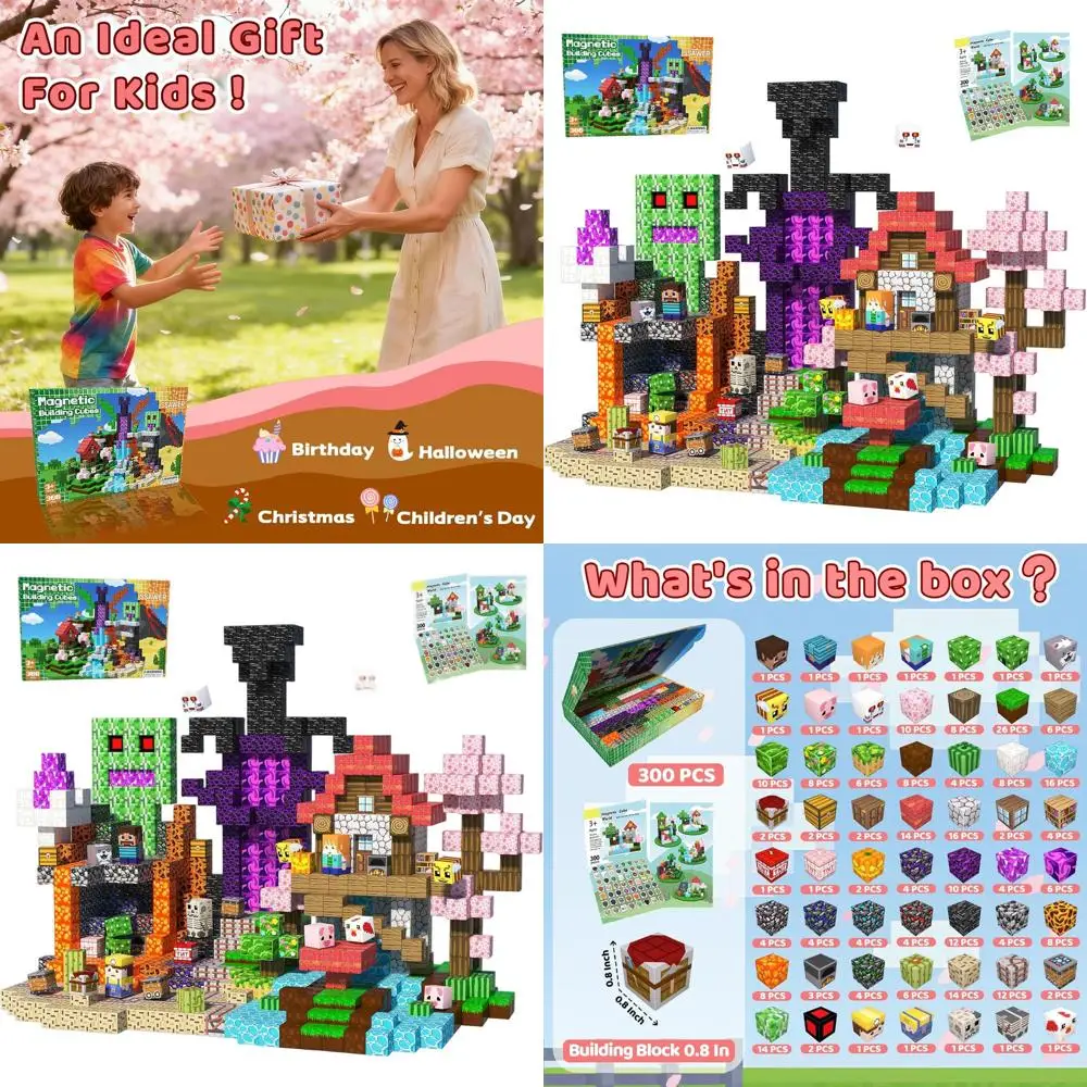 ชุดตัวต่อแม่เหล็ก - 300 ชิ้น สำหรับเด็ก, ของเล่นเสริมพัฒนาการ STEM, แรงบันดาลใจจากมอนเตสซอรี่, เล่นเสริมประสาทสัมผัส, เหมาะสำหรับเด็กอายุ 3 ปีขึ้นไป