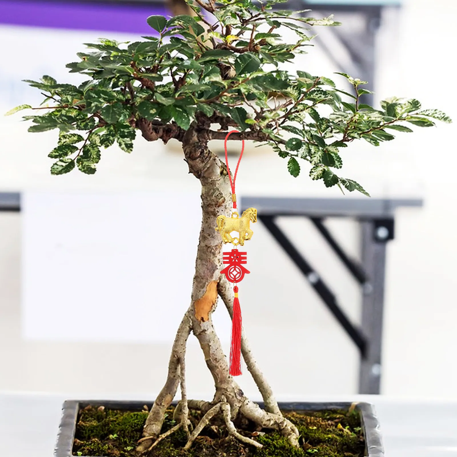 6Pcs New Year Bonsai Hanging Pendants Horse Sculpture Design Chinese Spring Festival Decor Symbolizing Prosperity Good Fortune