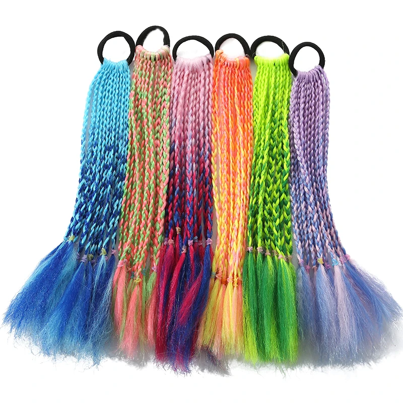 Children's Wig Ponytail Dirty Braid Ponytail Hair Loop Short Three Braid Ponytai Children's Colorful Braided Hair