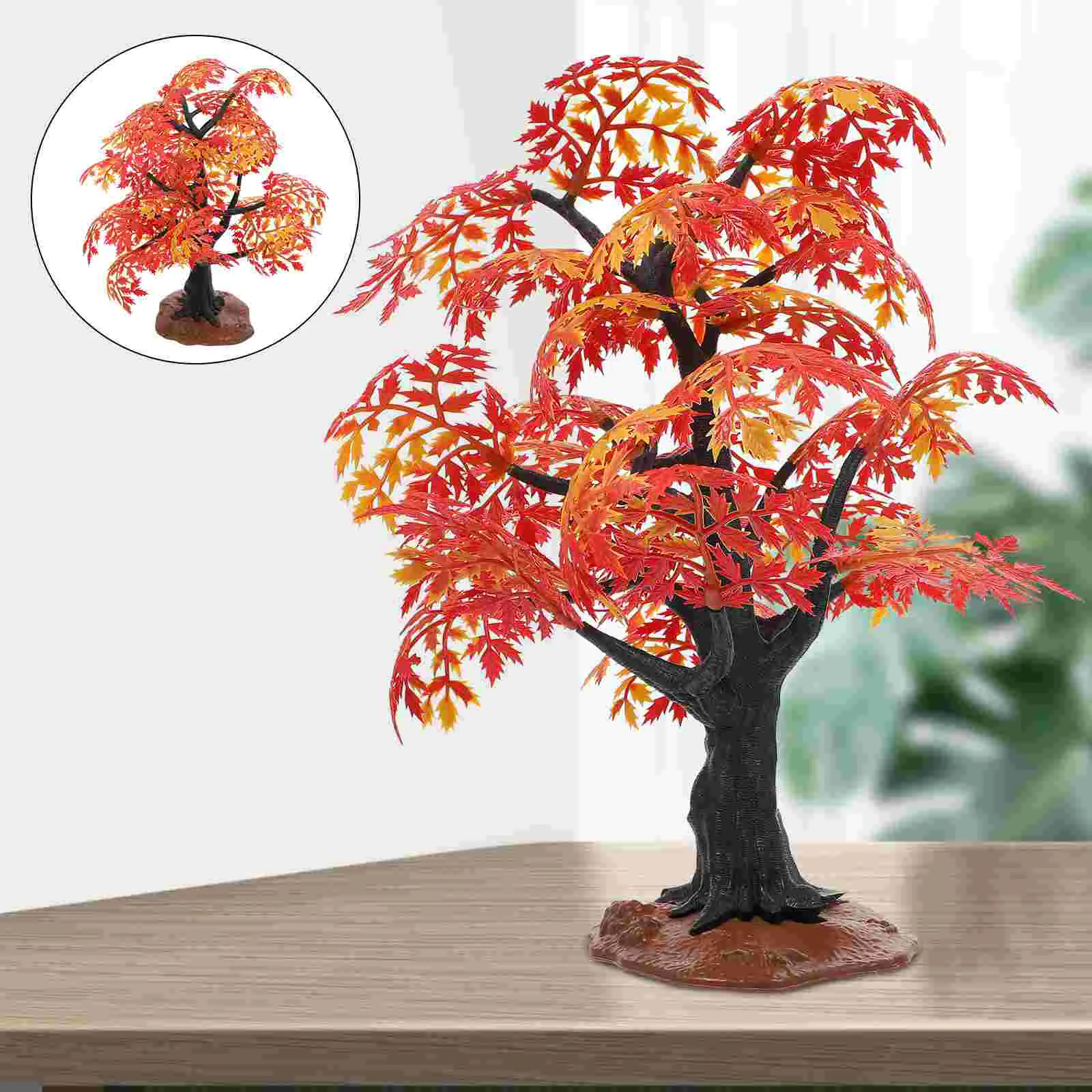 

Artificial Plants Indoor Maple Model Desk Tree Decor Potted Ornament Desgn Red Sand Table Adornment Shaped Gardening Office