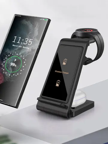 3 in 1 Wireless Charger for Samsung S24 S23 Ultra/S22/S21/Note 20/Z Flip 6/Z Fold 6 Fast Charging Station for Galaxy Watch 7 Pro
