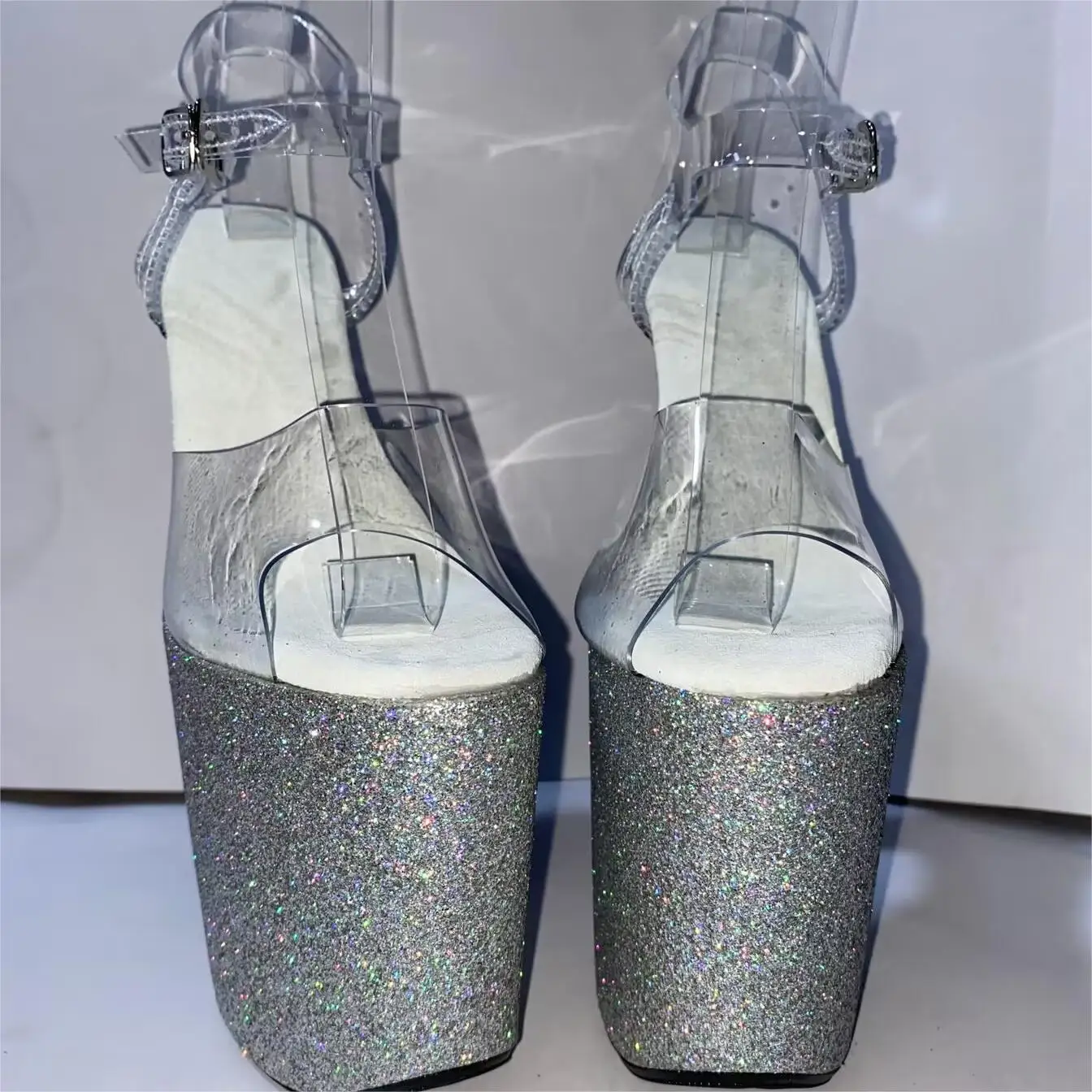 New 8-inch, sexy silver glitter platform stilettos, 20cm pole dancing heels, model sandals