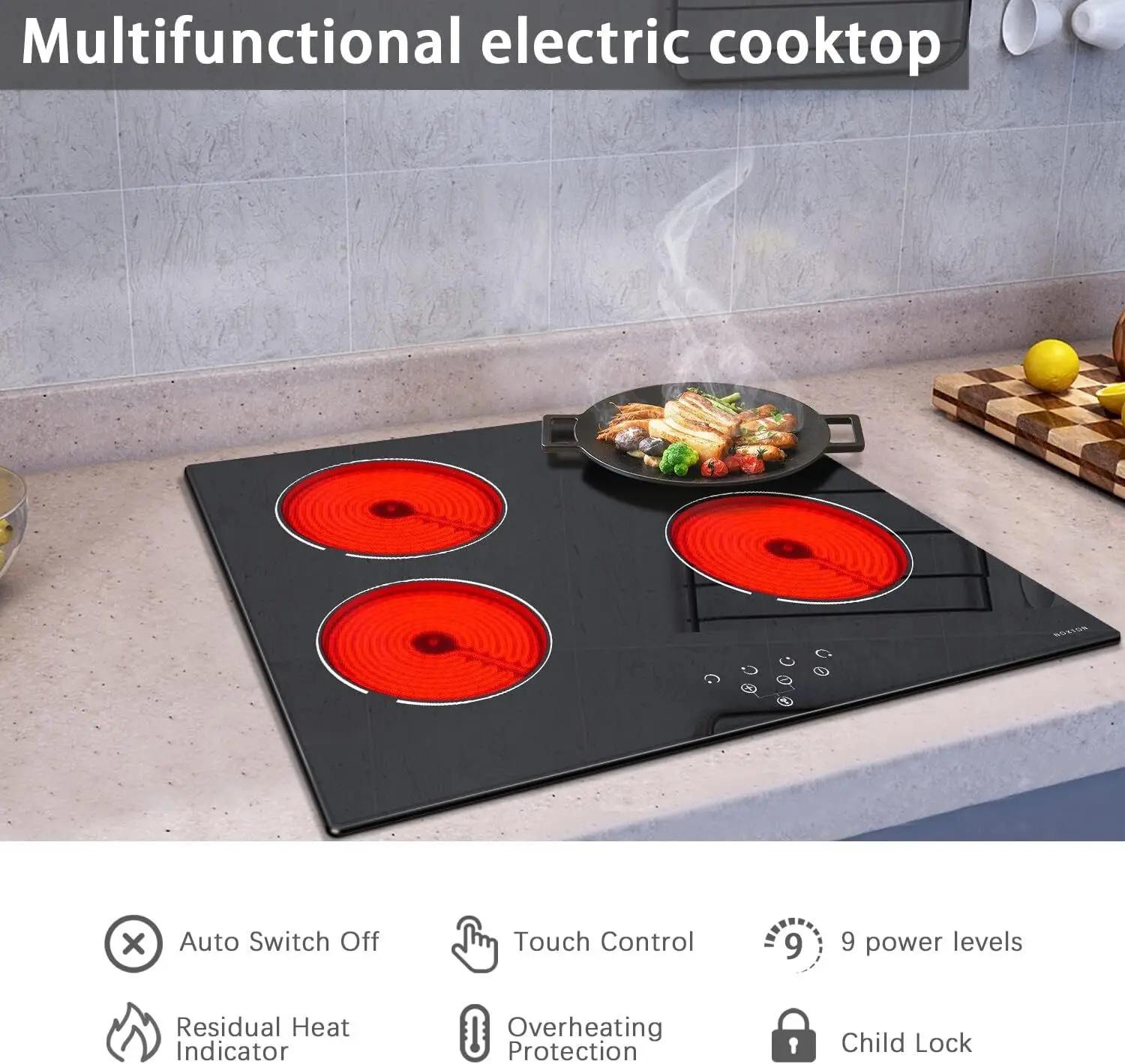 Ceramic  , Built-in 4 Burners Electric Stove Electric Cooker Hob With Touch Control Child Lock Timer Easy To Clean