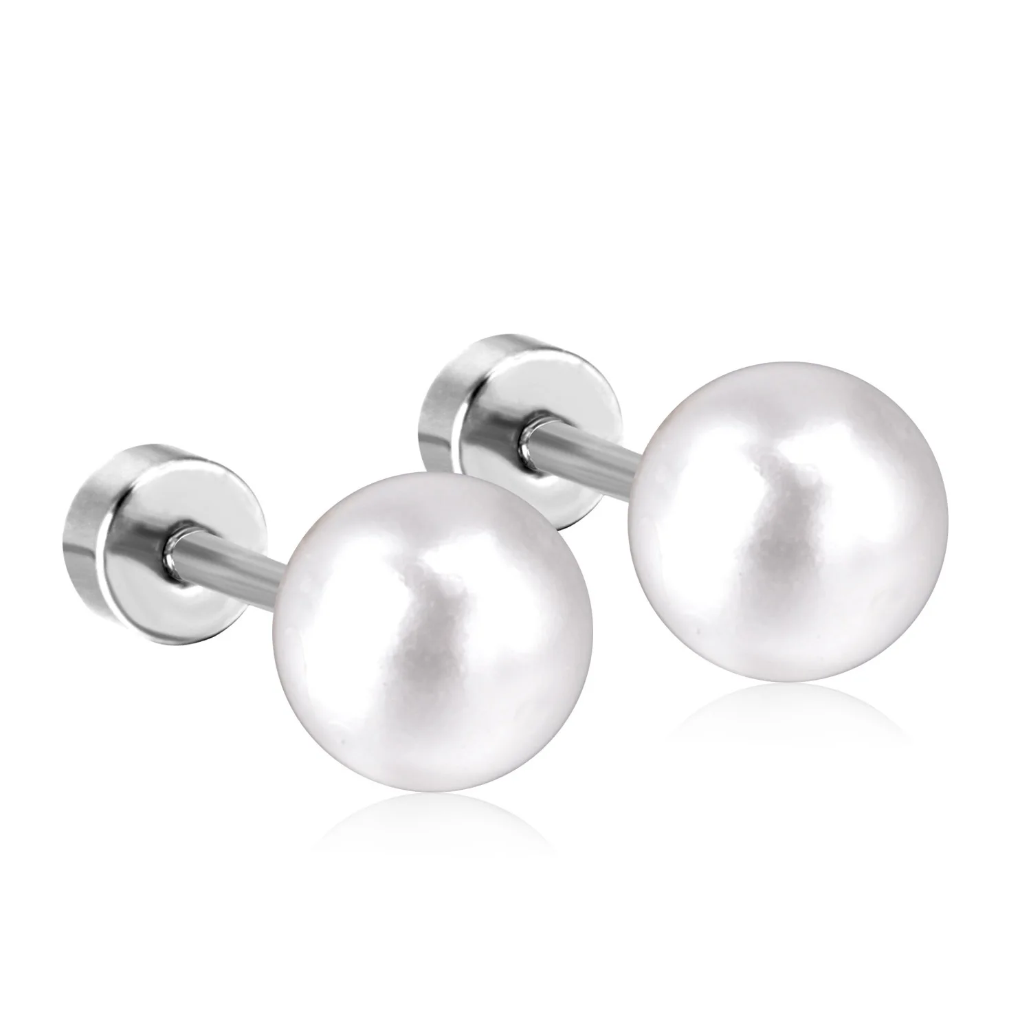 Pendientes de tuerca de tornillo de perla para mujeres y niñas, pendientes de acero inoxidable, 8mm, WhiteTiny 20G, Piercing para dormir, orejas de