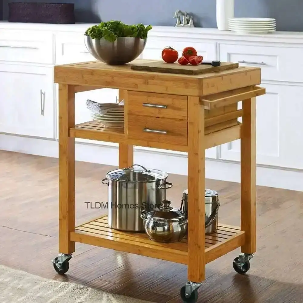 Rack Trolley Rolling Kitchen Island Cart with Wheels with Drawer Towel Rack Locking Casters Storage Cutting Board Trolley