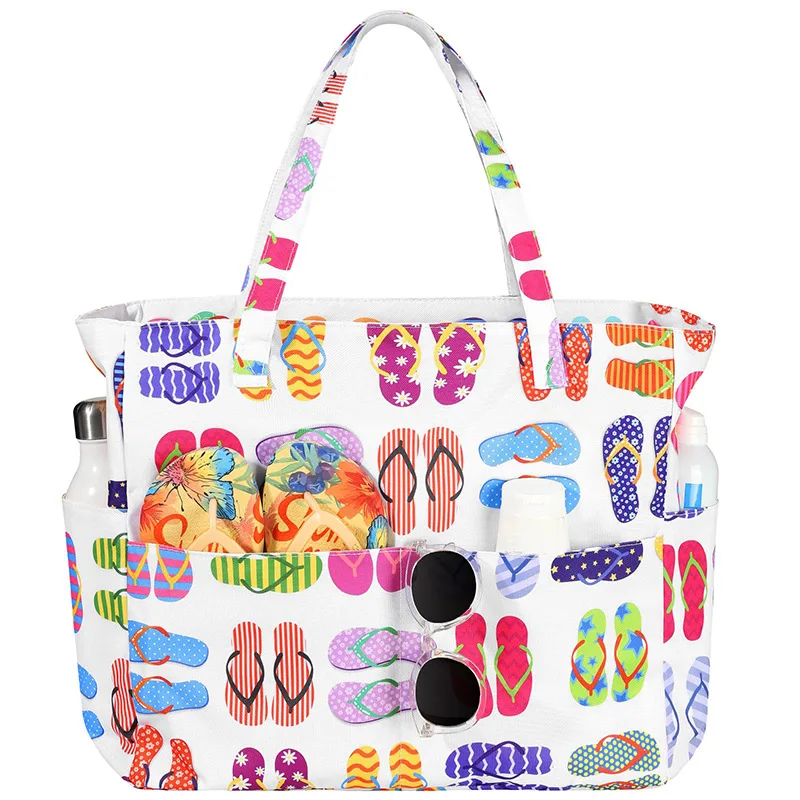 

1pcs Storage Bag Polyester Pink White Striped Large Capacity Tote Bag Commuter Shopping Handbag
