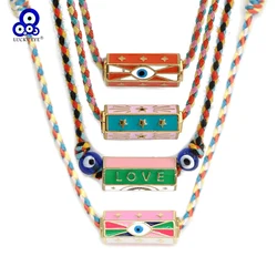 Lucky Eye Handmade Braided Woven Rope Chain Necklace Turkish Evil Eye Pendant Necklace for Women Men Girls Fashion Jewelry