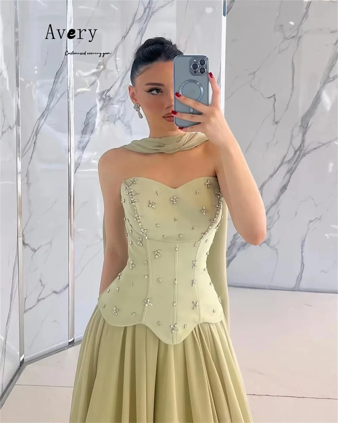 Avery Custom Strass Tube Top ärmellose A-Linie Abendkleider Damen Hochzeitsgast Kleider Luxus 2025, für Party Gala Kleid